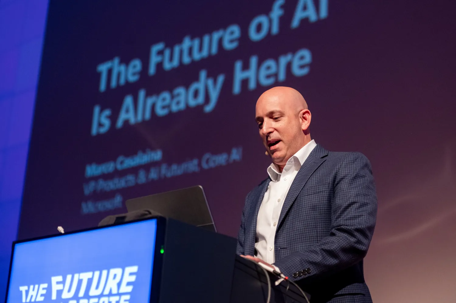 Marco Casalaina of Microsoft on stage at the European AI & Cloud Summit