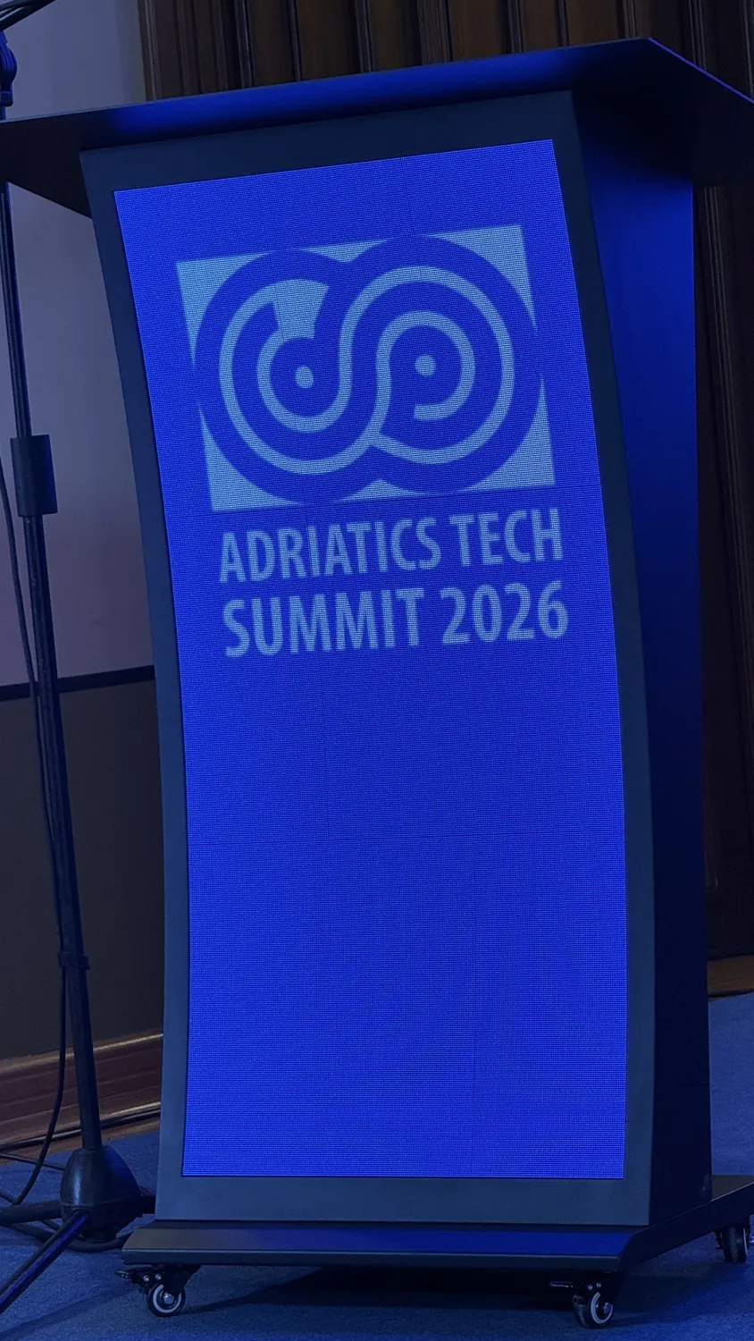 The main stage display at the Adriatics Tech Summit