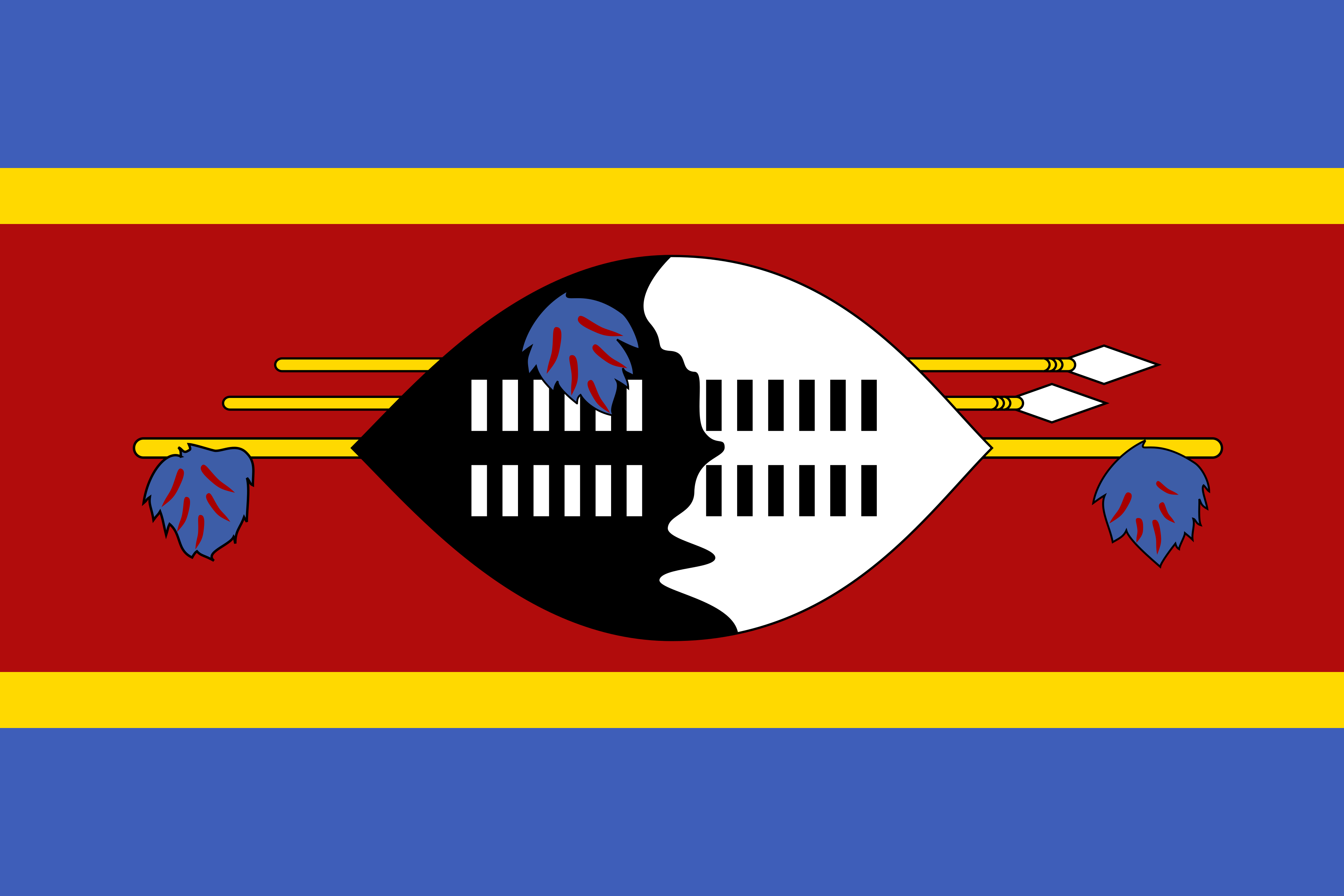 Flag featuring horizontal stripes of blue, yellow, and red with a central design of two stylized human silhouettes facing each other. The silhouettes are outlined in white and black with geometric patterns, flanked by abstract flame-like shapes in blue.