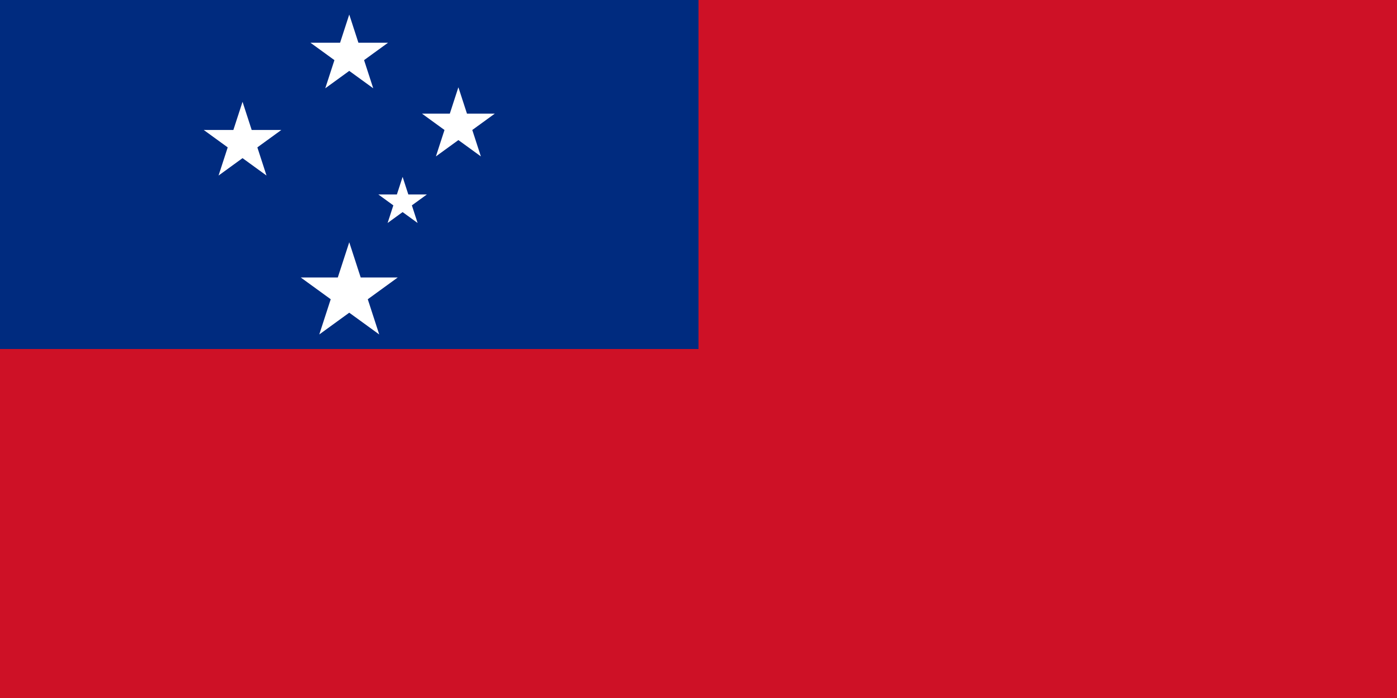 A flag featuring a red background with a blue horizontal stripe containing three white stars arranged in an inverted triangle.