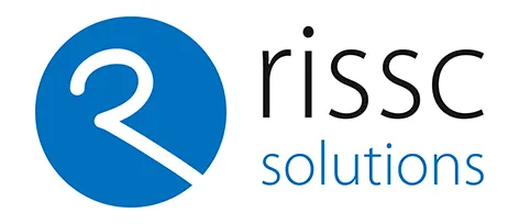Blue circular logo featuring a stylized letter "R" with an integrated ear shape, accompanied by the text "rissc solutions" in bold, modern typography.