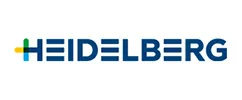 Clean, modern corporate logo featuring stylized text in bold sans-serif font, representing Heidelberg branding. The design includes a distinctive geometric element integrated into the lettering.