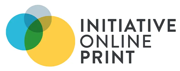 Colorful overlapping circular logo featuring three vibrant shades of blue, green, and yellow with the text "INITIATIVE ONLINE PRINT" in bold, modern typography. The design conveys innovation and digital branding.
