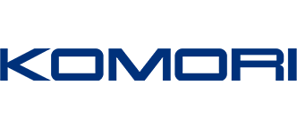 Modern corporate logo featuring bold, sans-serif typography in a clean blue color scheme representing the brand Komori. The text is prominently displayed in uppercase letters.