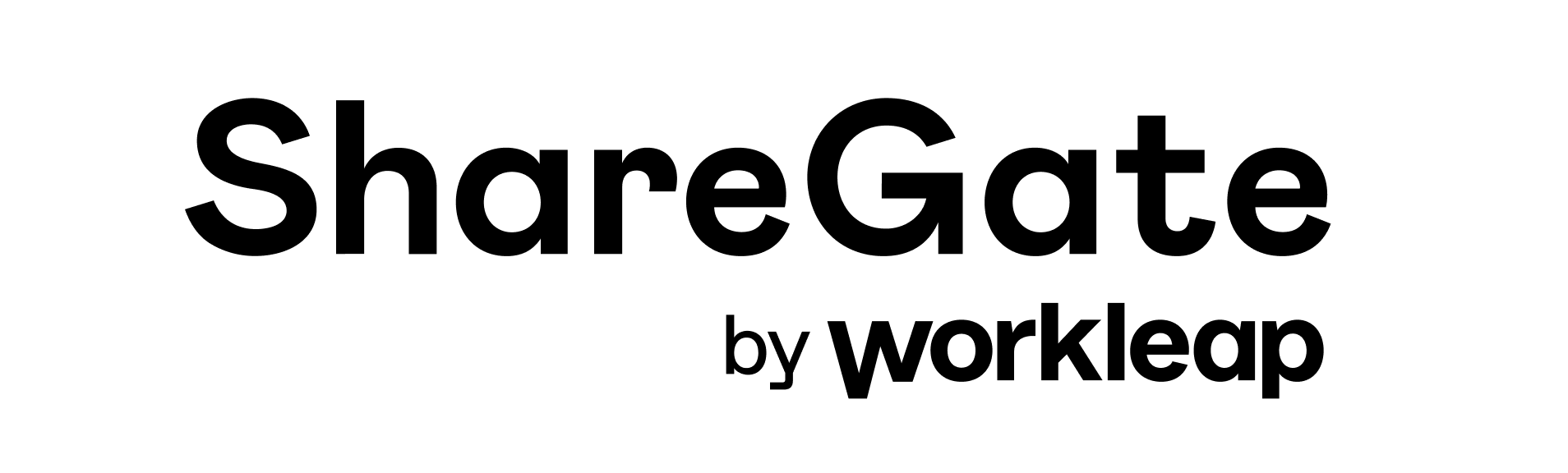 Clean, modern typography displaying the ShareGate logo by Workleap, featuring bold sans-serif lettering with a minimalist design. The text includes the primary brand name "ShareGate" and a secondary label "by Workleap" in matching style.